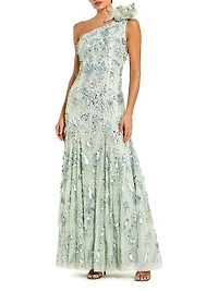 Evening Embellished Mesh One-Shoulder Trumpet Gown