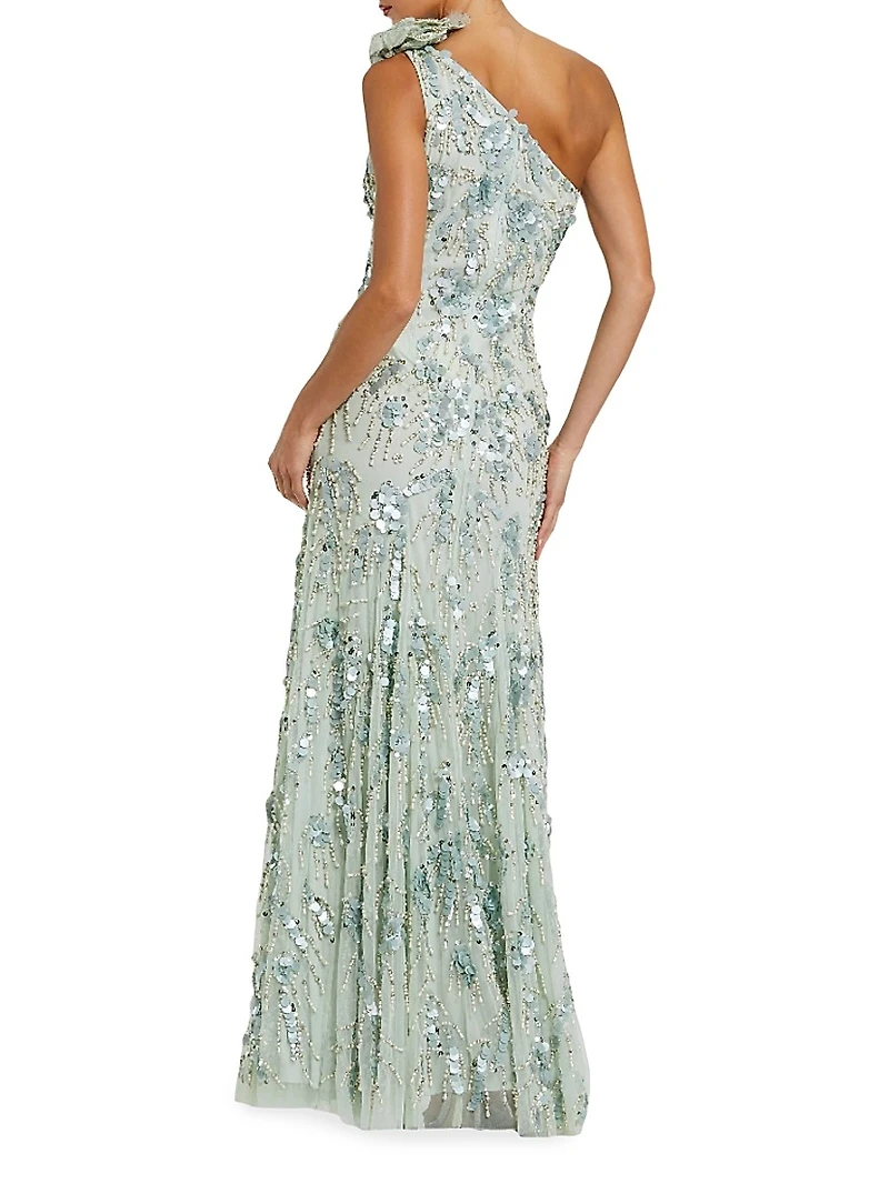 Evening Embellished Mesh One-Shoulder Trumpet Gown