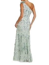 Evening Embellished Mesh One-Shoulder Trumpet Gown