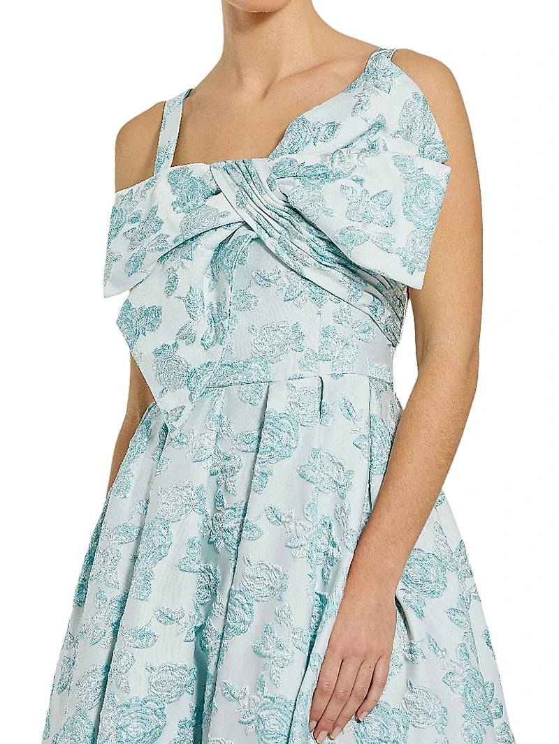 Cocktail Bow Floral Brocade Fit & Flare Midi-Dress