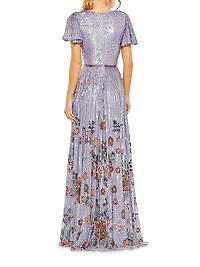 Evening Floral Sequin V-Neck Gown