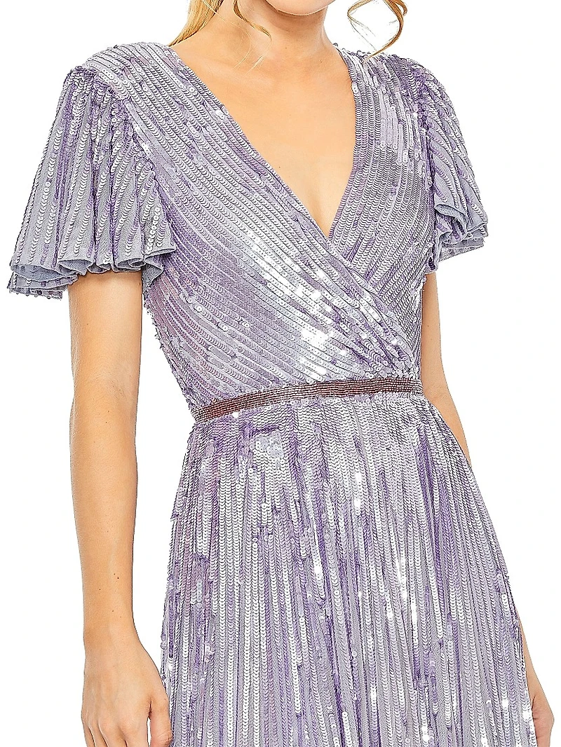 Evening Floral Sequin V-Neck Gown