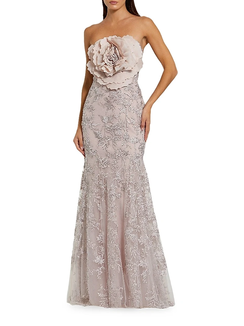 Prom Floral Embellished Strapless Gown
