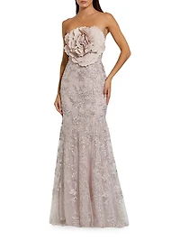 Prom Floral Embellished Strapless Gown