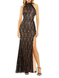 Prom Embellished Cut-Out Mock-Turtleneck Gown