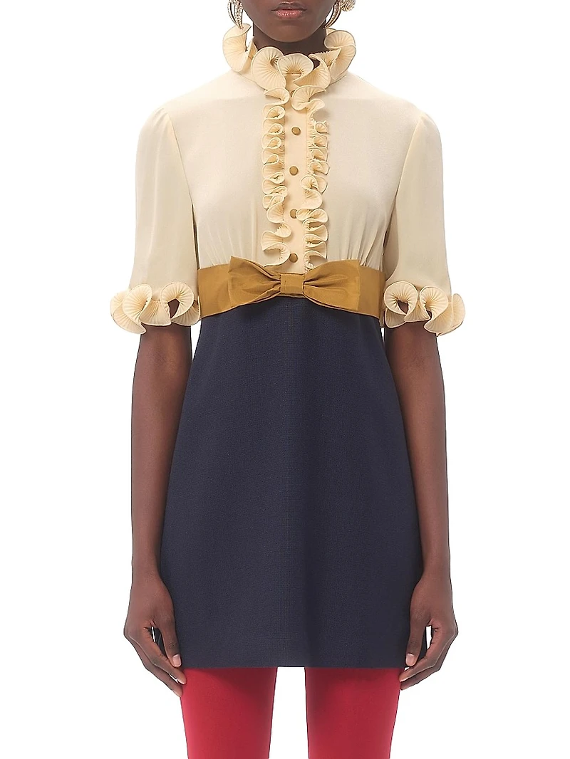 Crepe De Chine and Viscose Short Dress