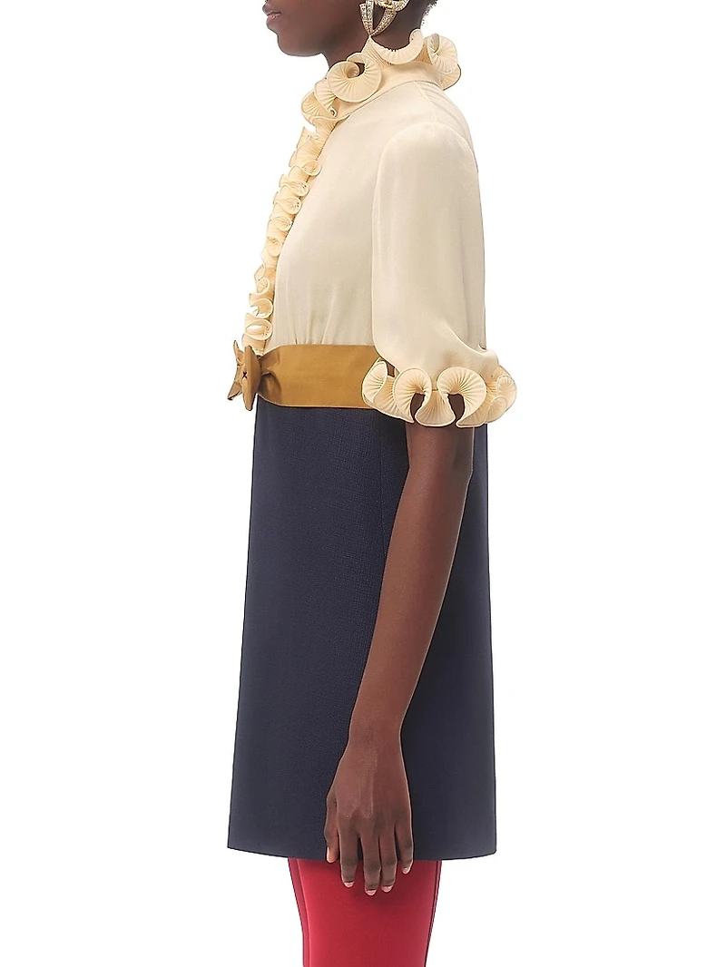 Crepe De Chine and Viscose Short Dress