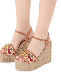VLogo Signature Cherryfic Pattern Wedge Sandals 120MM