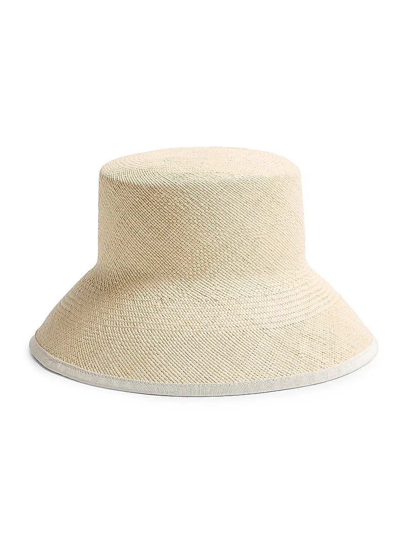 VLogo Signature Straw Bucket Hat with Leather Trim