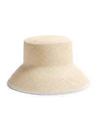 VLogo Signature Straw Bucket Hat with Leather Trim