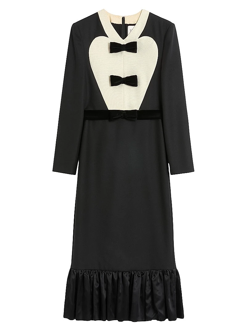 Virgin Wool Midi Dress With Bows