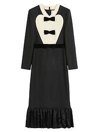 Virgin Wool Midi Dress With Bows