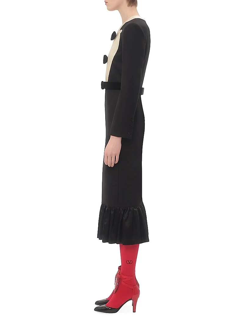 Virgin Wool Midi Dress With Bows