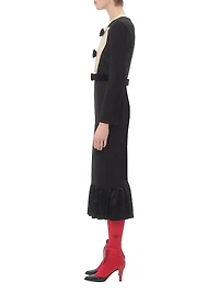 Virgin Wool Midi Dress With Bows