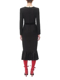 Virgin Wool Midi Dress With Bows