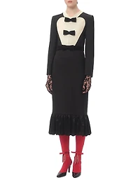 Virgin Wool Midi Dress With Bows