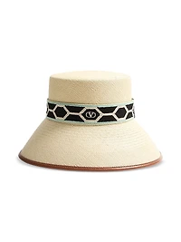 Antibes Straw Bucket Hat with Leather Trim and Diamond