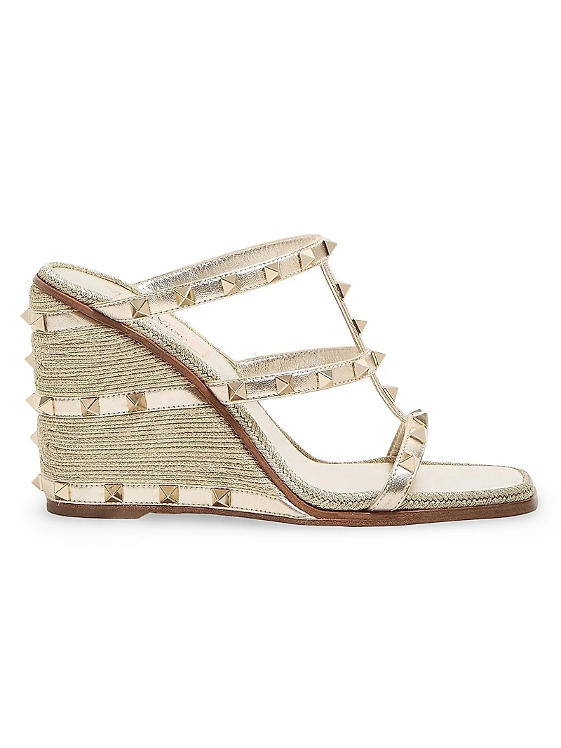 Rockstud Wedge Sandals Laminated Nappa