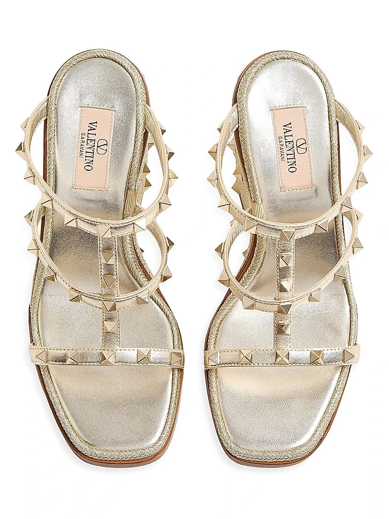Rockstud Wedge Sandals Laminated Nappa