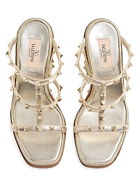 Rockstud Wedge Sandals Laminated Nappa