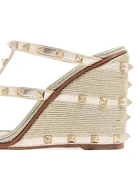 Rockstud Wedge Sandals Laminated Nappa