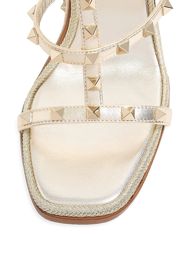 Rockstud Wedge Sandals Laminated Nappa