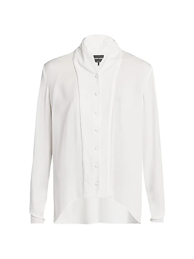 Silk Georgette Shawl-Collar Blouse