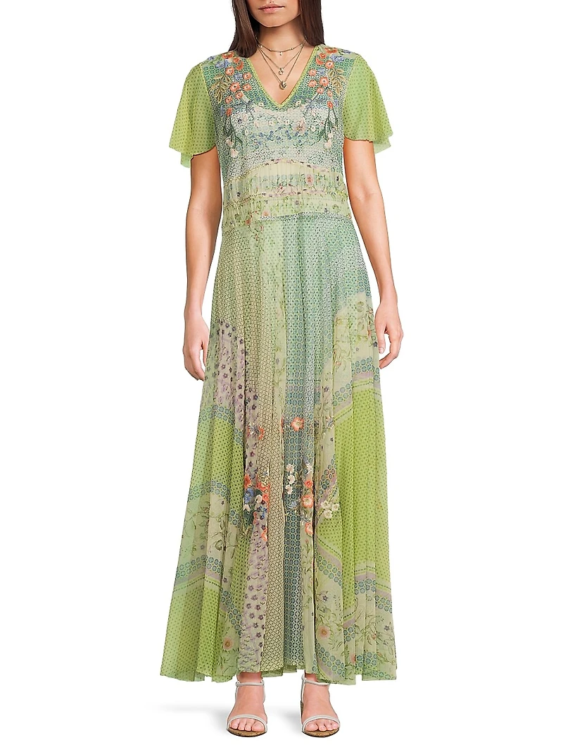 Winx Embroidered Mesh Maxi Dress