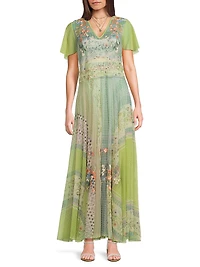 Winx Embroidered Mesh Maxi Dress