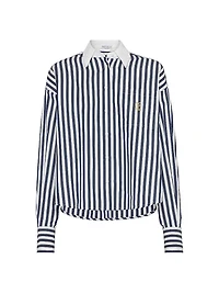 Striped Cotton and Silk Poplin Shirt with Logo