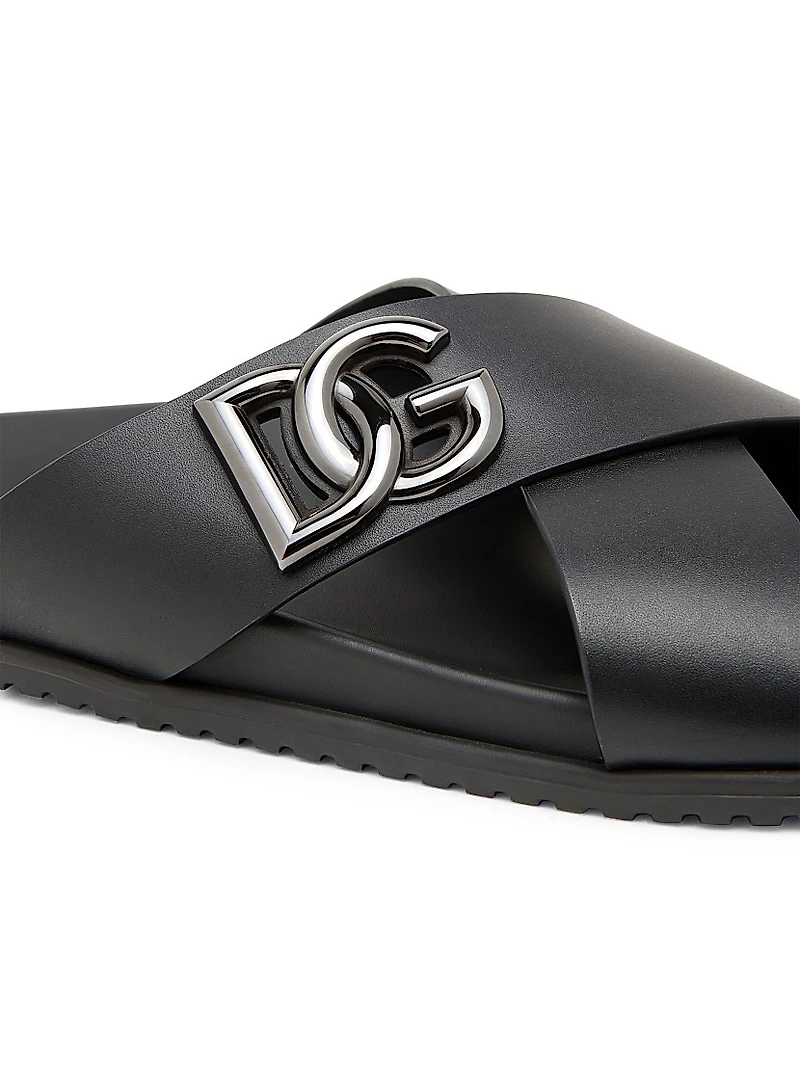 Crossed Strap Leather Sandals