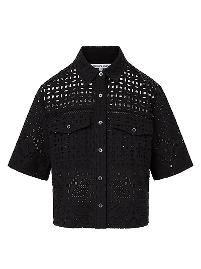 Spruce Embroidered Cotton Short-Sleeve Top