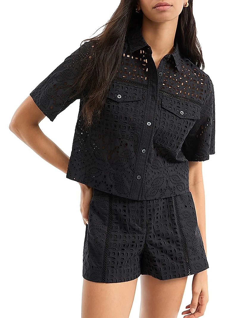 Spruce Embroidered Cotton Short-Sleeve Top