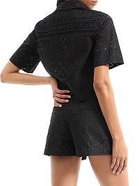 Spruce Embroidered Cotton Short-Sleeve Top