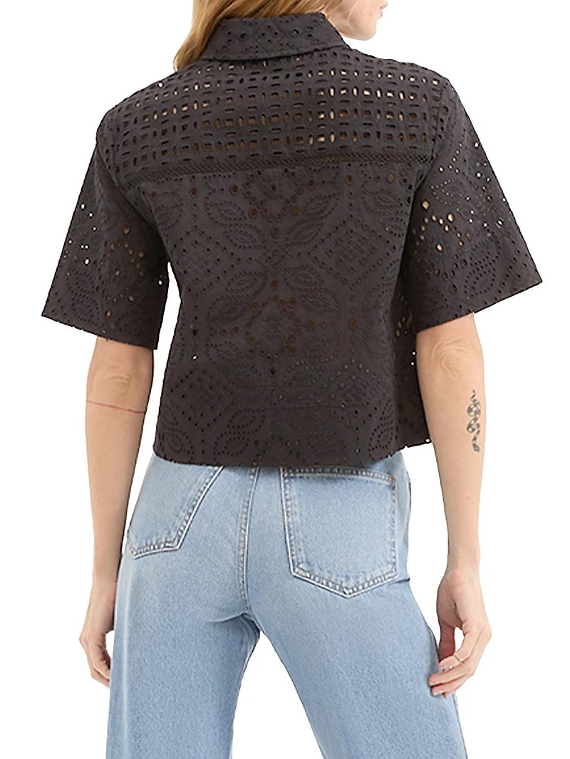 Spruce Embroidered Cotton Short-Sleeve Top