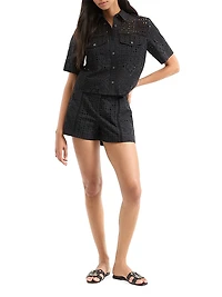 Spruce Embroidered Cotton Short-Sleeve Top