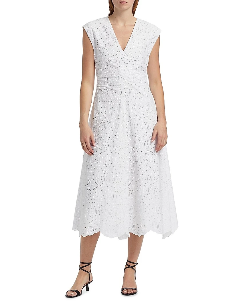 Aven Eyelet Cotton A-Line Midi-Dress