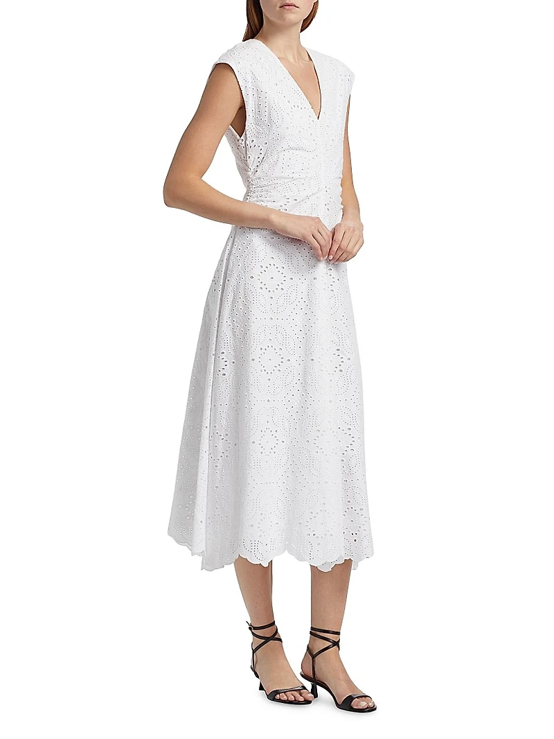 Aven Eyelet Cotton A-Line Midi-Dress