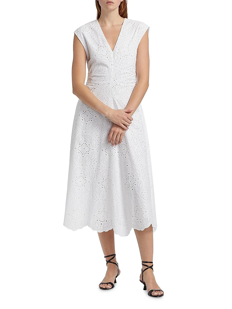 Aven Eyelet Cotton A-Line Midi-Dress