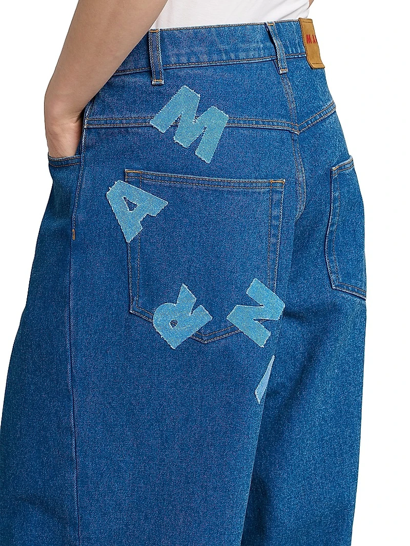 Patch Logo Wide-Leg Jeans