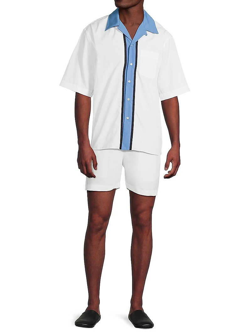 Vertical Stripe Poplin Bowling Shirt