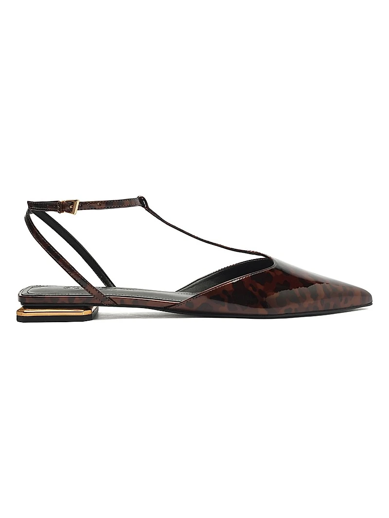 Allure Tortoiseshell Patent Leather T-Strap Flat Sandals