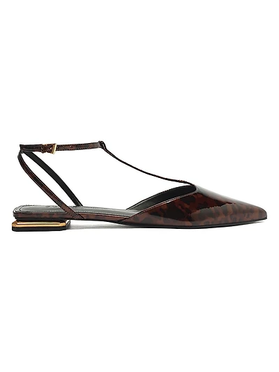Allure Tortoiseshell Patent Leather T-Strap Flat Sandals