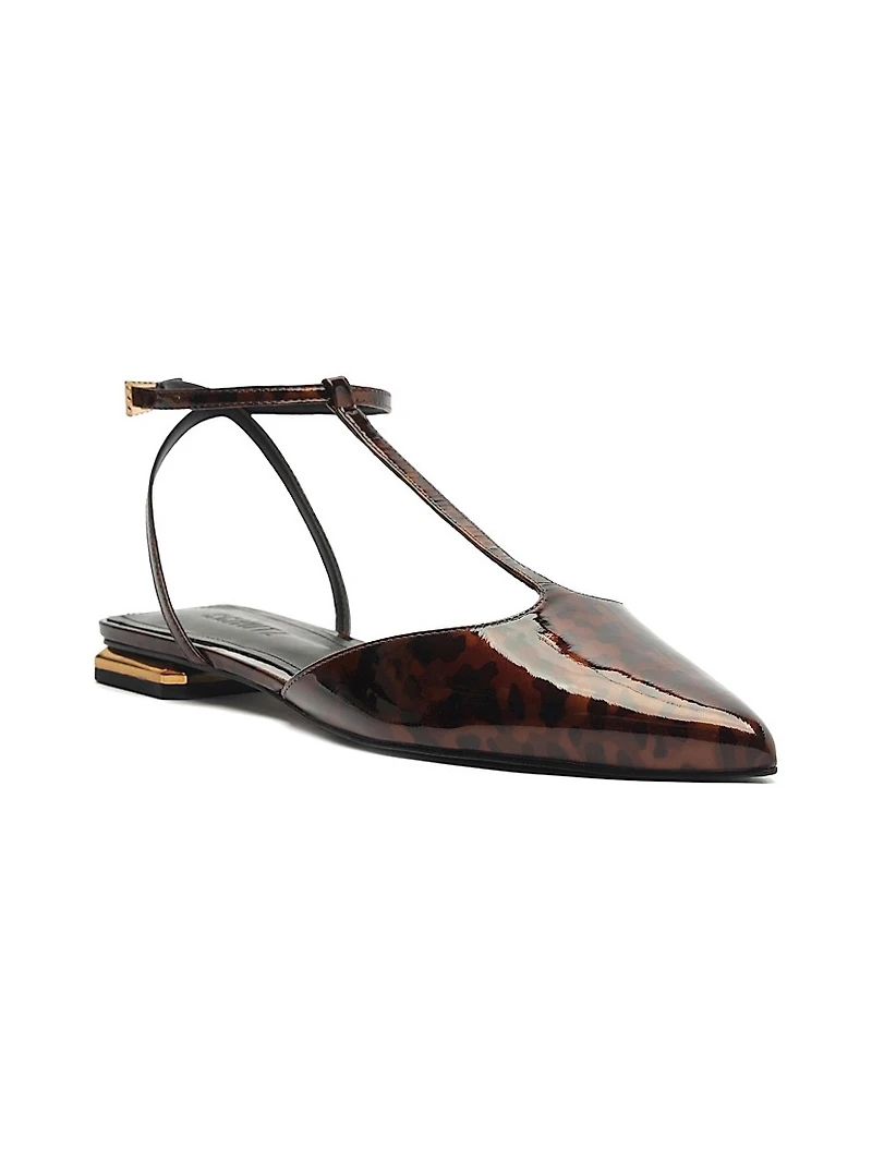 Allure Tortoiseshell Patent Leather T-Strap Flat Sandals