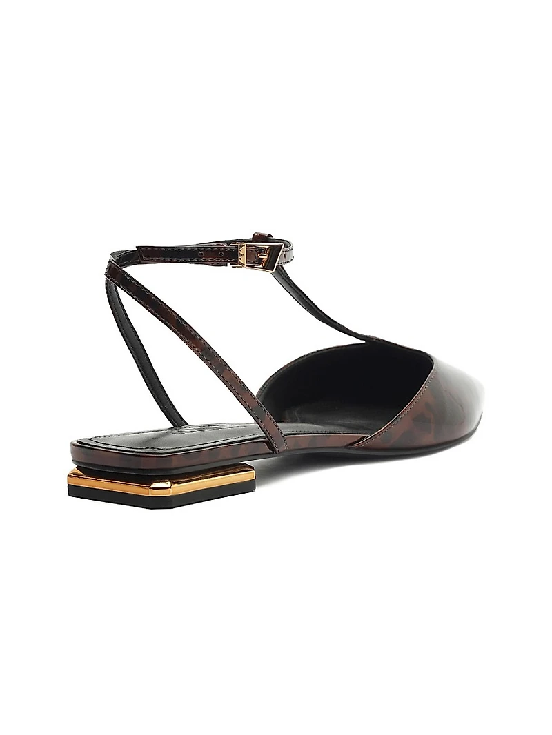 Allure Tortoiseshell Patent Leather T-Strap Flat Sandals