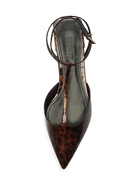 Allure Tortoiseshell Patent Leather T-Strap Flat Sandals