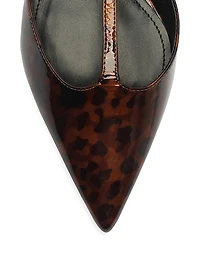 Allure Tortoiseshell Patent Leather T-Strap Flat Sandals