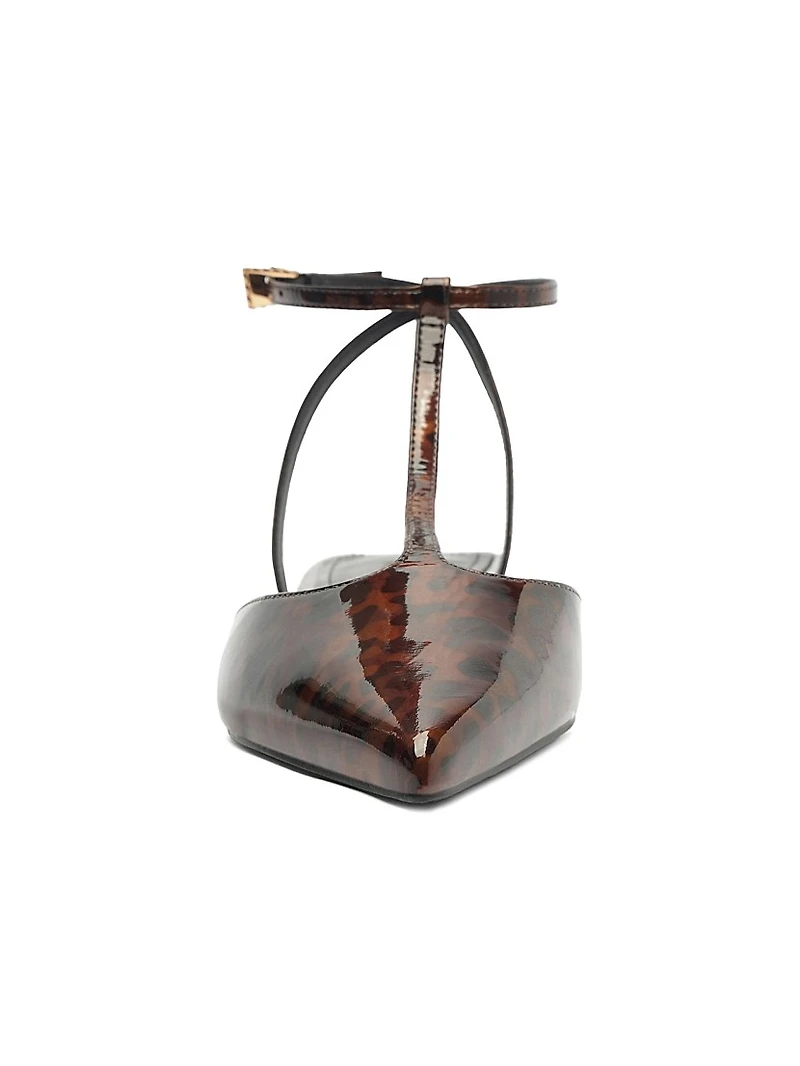 Allure Tortoiseshell Patent Leather T-Strap Flat Sandals