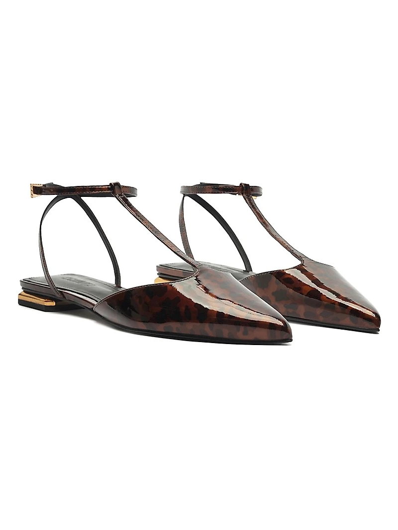 Allure Tortoiseshell Patent Leather T-Strap Flat Sandals