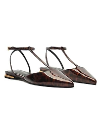 Allure Tortoiseshell Patent Leather T-Strap Flat Sandals